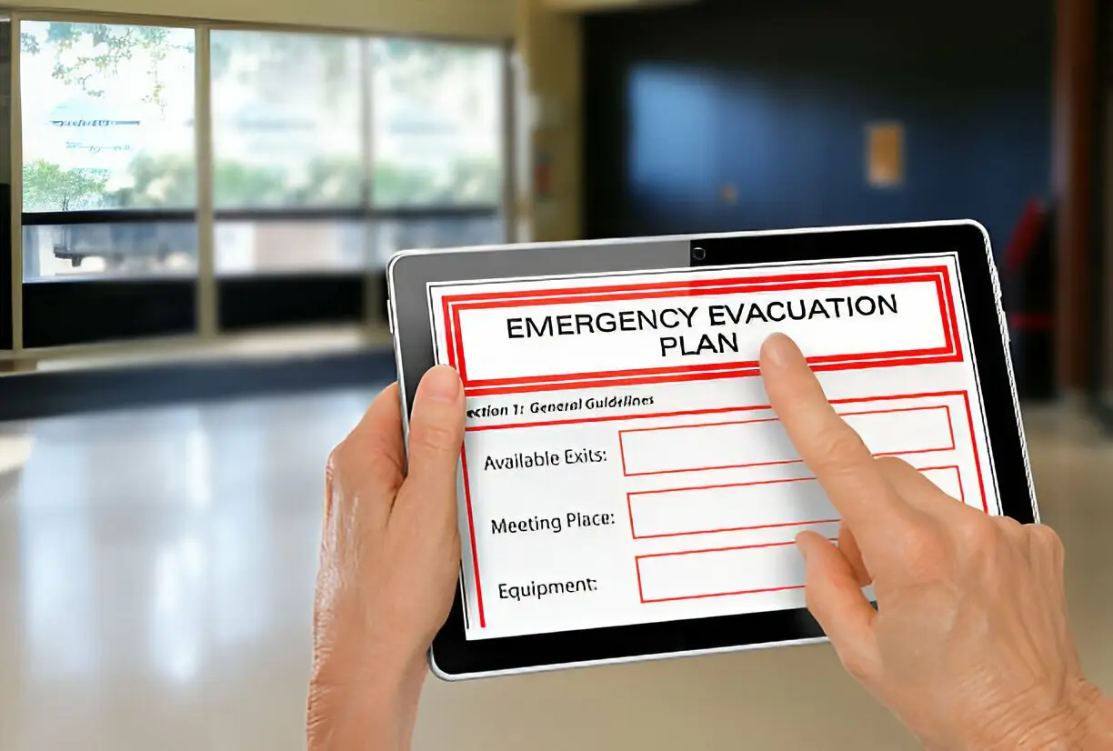 Emergency evacuation plan displayed on a tablet