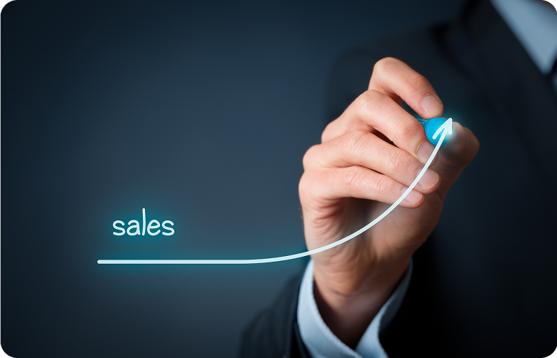 Hand drawing an upward sales trend